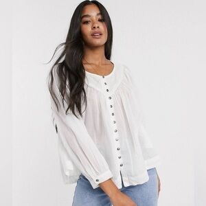WE THE FREE FREE PEOPLE FP SHEER SMOCK TOP BOHO LONG SLEEVE LARGE WESTERN
